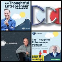 a collage of four podcast covers including the thoughtful entrepreneur