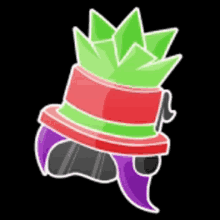 a colorful top hat with a green crown on top of it