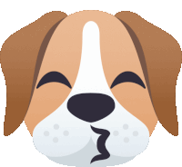 a brown and white dog 's face with its eyes closed