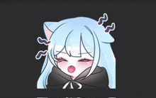 a drawing of a girl with cat ears and blue hair