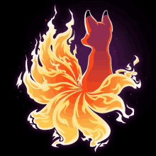 a drawing of a fox with a fire tail