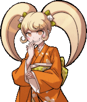 a drawing of a girl wearing a kimono and pigtails