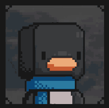 a pixel art drawing of a penguin wearing a blue scarf