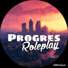 a progress roleplay logo shows a city skyline at sunset