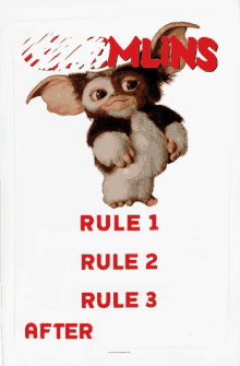 a poster for the movie gremlins with rule 1 rule 2 and rule 3 at the bottom