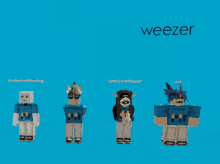 a blue background with weezer written on it