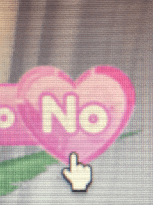 a computer screen shows a heart with the word no on it