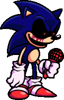 a cartoon drawing of a sonic the hedgehog holding a microphone .