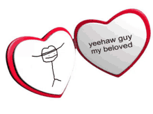 a heart shaped mirror that says yeehaw guy my beloved on it