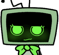 a cartoon drawing of a tv with a green face