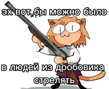 a cartoon cat holding a shotgun with russian writing