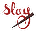 a sticker with the word slay and a wand on it