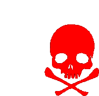 a red skull and crossbones with a white background