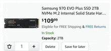 samsung 970 evo plus ssd 2tb nvme m.2 internal solid state hard drive for 109.99