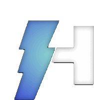 a blue and white lightning bolt with the letter h underneath