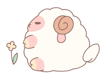 a cartoon drawing of a sheep with a flower in front of it