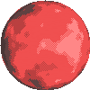 a pixel art illustration of a red planet with mountains on it