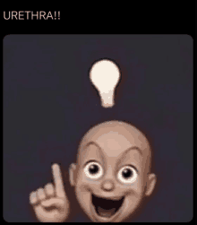 a cartoon character with a light bulb on top of his head and the caption urethra !