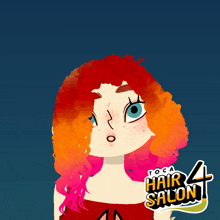 a cartoon drawing of a girl with red hair and the words toca hair salon on the bottom