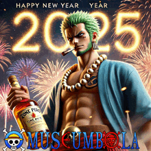 a poster with a man holding a bottle of one piece whisky