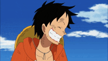 monkey d luffy from one piece laughs with his mouth open