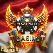 a logo for a casino with wings and a crown