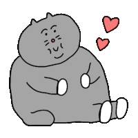 a cartoon drawing of a fat cat with three hearts coming out of its mouth .