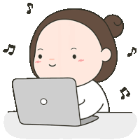 a cartoon illustration of a woman using a laptop