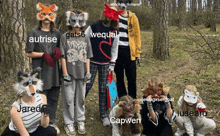 a group of people wearing animal masks with the names jared and capwen