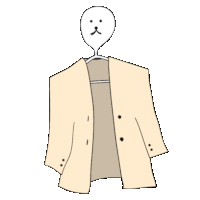 a cartoon drawing of a coat hanging on a hanger with a smiley face on it .