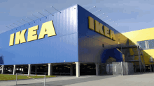 a large blue and yellow building that says ikea on the side