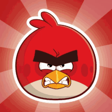 a red angry bird with a yellow beak and sharp teeth