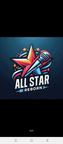 a colorful logo for all star reborn with a star and microphone