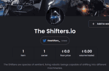 a screenshot of the shifters.io website showing their item price and volume traded