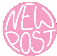 a pink circle with the words " new post " written on it