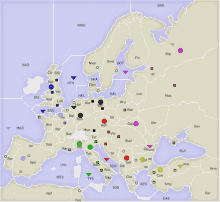 a map of europe with a purple triangle labeled nwg