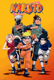 a poster for naruto shows a group of anime characters running