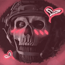 a skull wearing a helmet and headphones with a heart on it