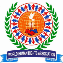 a logo for the world human rights association with hands shaking