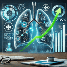 a computer screen shows a diagram of the lungs and the words idiopathic pululary fibrosis