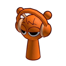 a cartoon character wearing headphones with a stick in his mouth