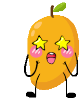 a cartoon drawing of a mango with arms and legs