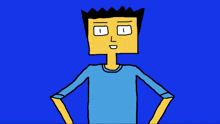 a cartoon drawing of a man with a blue shirt on