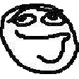 a black and white drawing of a troll face with a smiley face on it .