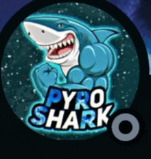 a logo for pyro shark with a shark in a circle