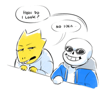 a drawing of a skeleton talking to another skeleton that says how do i look no idea