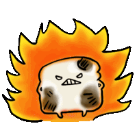 a cartoon drawing of a s'more with a burning flame behind it