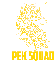 a picture of a unicorn with the word pek squad below it