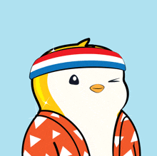 a cartoon of a penguin wearing a headband