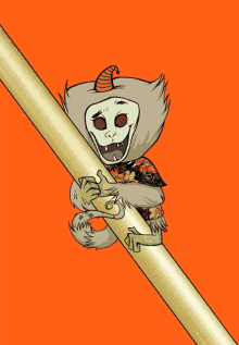 a cartoon of a monkey holding a pole